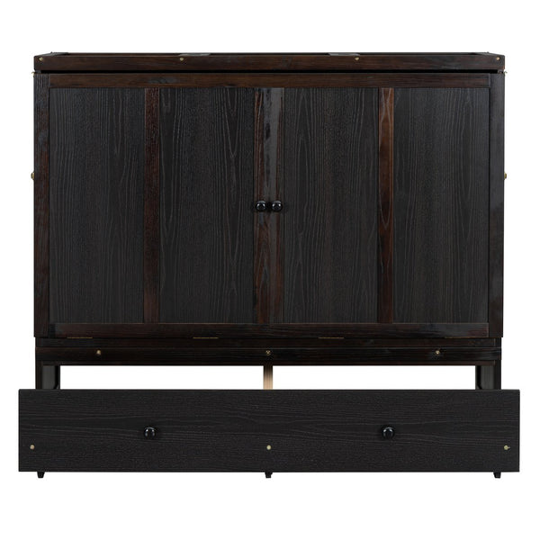 English Elm Full Size Wall Murphy Bed Cabinet with Storage Drawer and Built-in Usb Charging Espresso N708P205903P