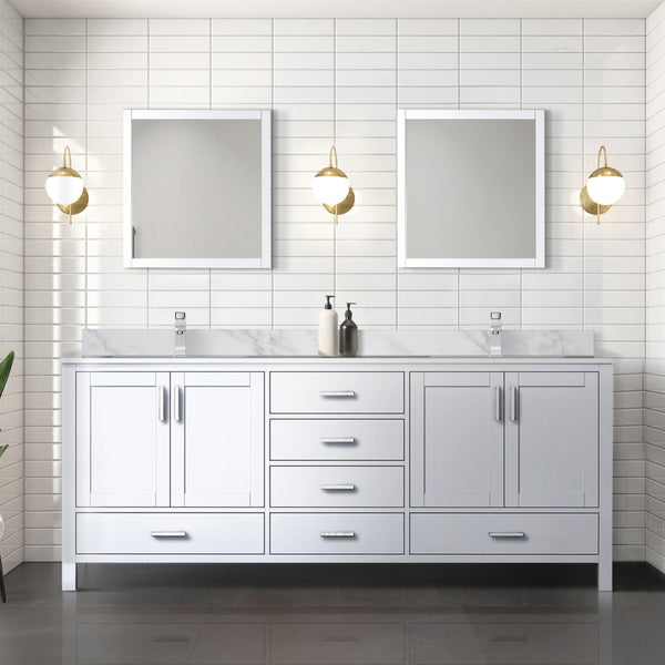 English Elm White Double Bath Vanity 80" W With Carrara Marble Top - Elegant Design, Ample Storage & Durability B2731P258933-GIGA