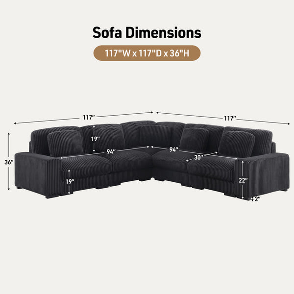 English Elm Lianne Channel Tufted Corduroy Modular Sectional with Reversible Chaise for Living Rooms B2749S00045