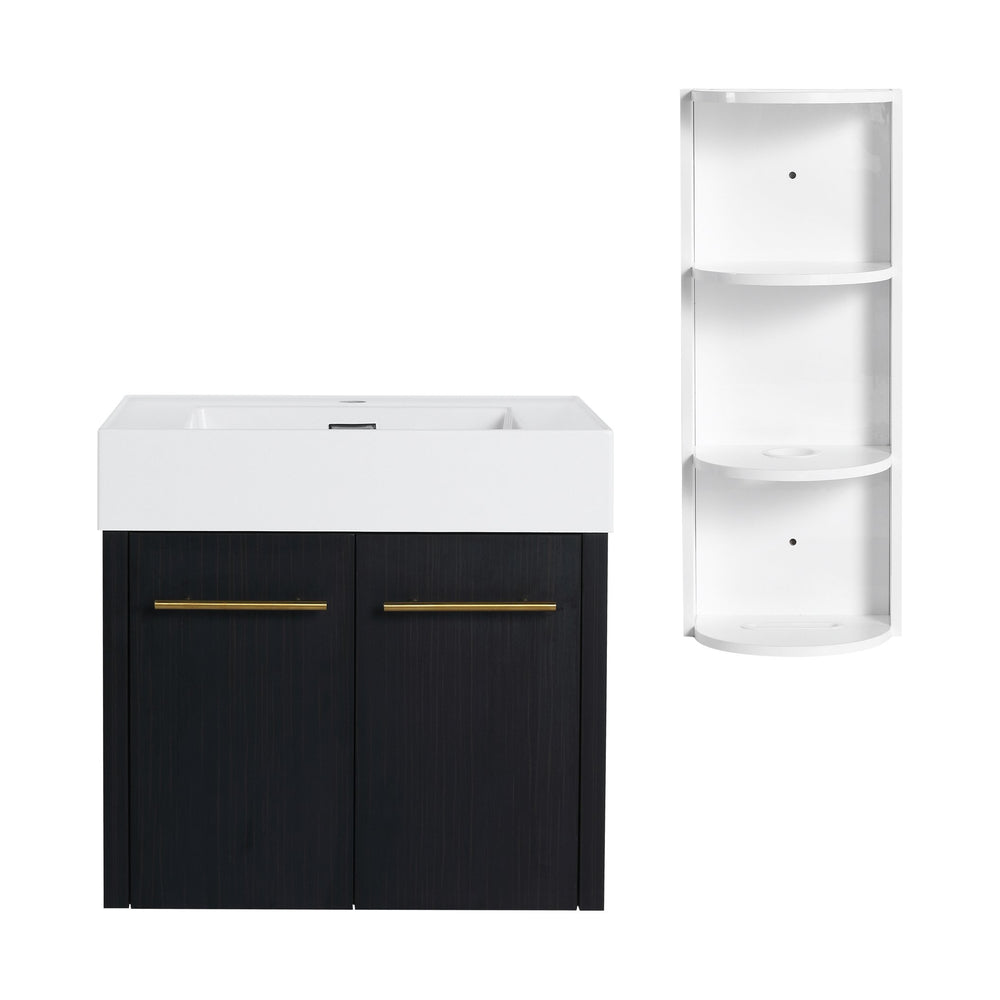 English Elm 24 Inch Wall-Mounted Bathroom Vanity Set With Thick Resin Sink & Three-Tier Storage Rack Design W999S00365