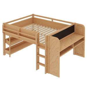 English Elm Twin Low Loft Bed Solid Pine Frame Kids Study Desk Blackboard Storage White W1580S00571
