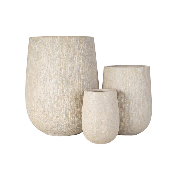 English Elm U_style Egg Shaped Mgo Stone Look Planters Set of 3 Sculptural Pots for Patio Garden N711P406659A