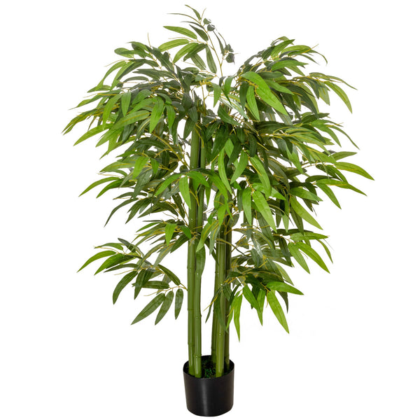 English Elm HOMCOM Lifelike 4.5FT Artificial Bamboo Tree in Black Nursery Pot, 924 Leaves, Maintenance-Free Elegance W2225P229160