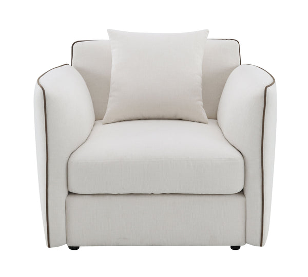 English Elm Yolanda Beige Chenille Chair with Pillow - Removable Covers, Solid Pine Frame, Full Foam Comfort, 220lb Capacity B2726P316917