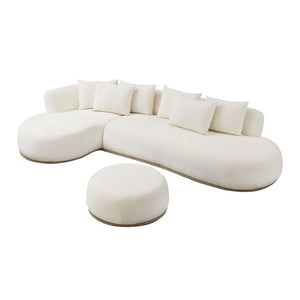 English Elm 134.6" Oversized L-Shaped Sectional Sofa with Ottoman, Beige, No Assembly, 6 Pillows, Deep Seats, Modern Comfort W3208S00002