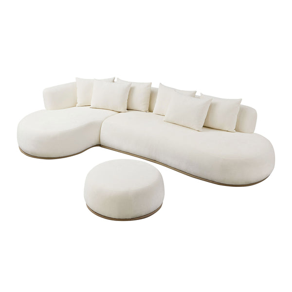English Elm 134.6" Oversized L-Shaped Sectional Sofa with Ottoman, Beige, No Assembly, 6 Pillows, Deep Seats, Modern Comfort W3208S00002
