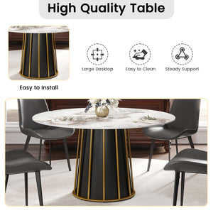 English Elm 53.15"Modern 53.15" Modern Round Dining Table With Sintered Stone Top & Sturdy Iron Base - Seats 6 Comfortably! W1535S00445