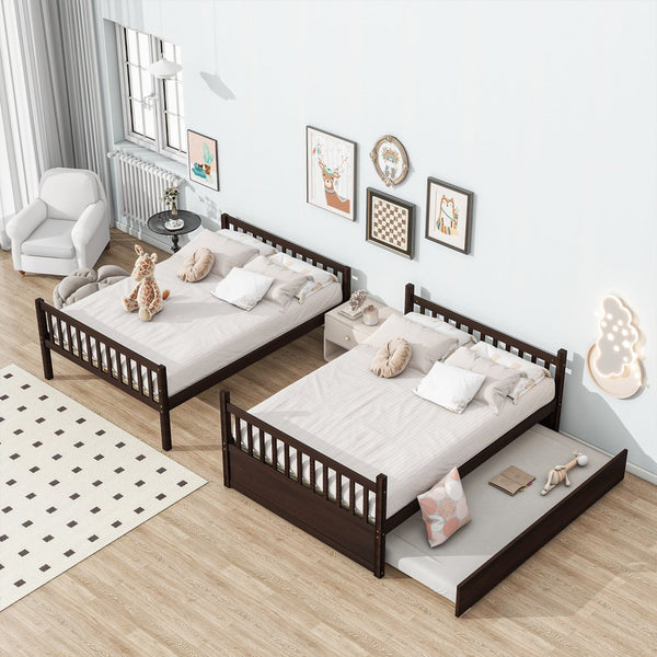 English Elm Full Over Full Bunk Bed With Twin Trundle, Ladder & Guardrails – Stylish Espresso Design & Versatile! W504S00227