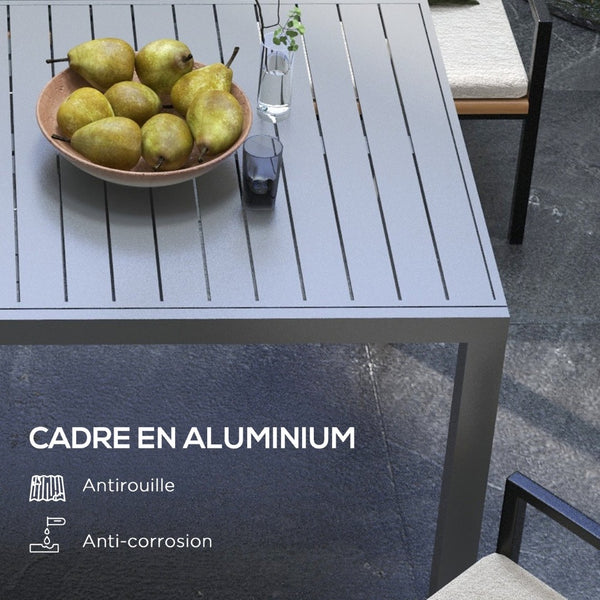 English Elm Outsunny Expandable Patio Table For 6-8, Durable Aluminum Frame, Sleek Slatted Top For Outdoor Spaces W2225P174357-GIGA