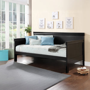 English Elm Bailee Twin Daybed in Black Finish with 13-Slat Support, Panel Molding & Roll-Out Trundle Option B2726S00209