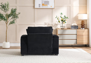 English Elm Corduroy Upholstered Chaise Lounge Sofa with Movable Ottoman, Cup Holder, Deep Seat Comfort Black W2120S00011
