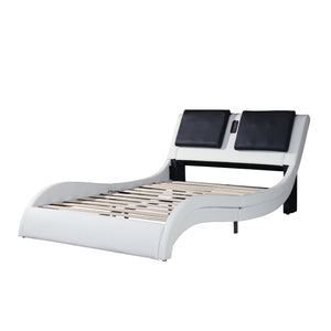 English Elm Faux Leather Queen Platform Bed with Rgb Lighting Bluetooth Speaker Massage Headboard W2297S00027