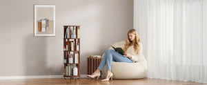 English Elm 100%solid Rubberwood Rotating Tower Bookcase with Locking Wheels 4 Tier Round Shelf W2987P337932