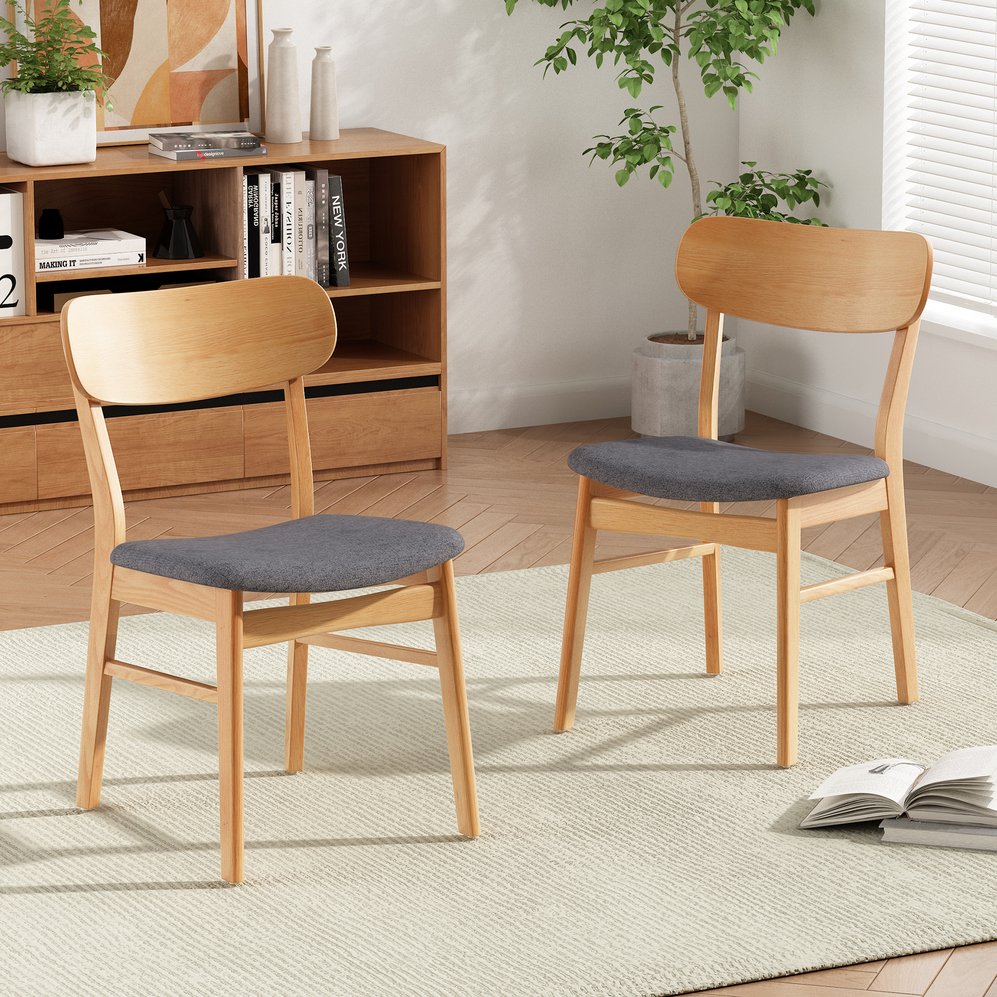 English Elm Dining Chair Set of 2 Oak Rubberwood Frame with Grey Upholstered Seat for Modern Spaces 58925.00OAK