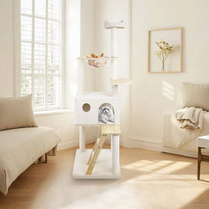 English Elm Wood Multi-level Cat Tower with Transparent Pod Condo Sisal Posts and Plush Perches W243P326634
