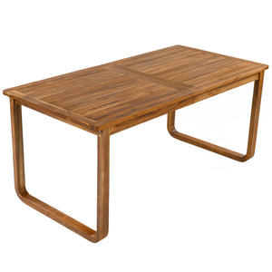 English Elm Outdoor Acacia Wood Dining Set Seats Six with Cushioned Armrest Chairs for Patio Natural Wood+Brown N719Z000200D