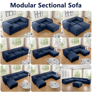 English Elm Modular Sectional Sofa With Storage Ottoman - Extra Large U-Shaped Couch For Stylish Living Rooms W714S01054