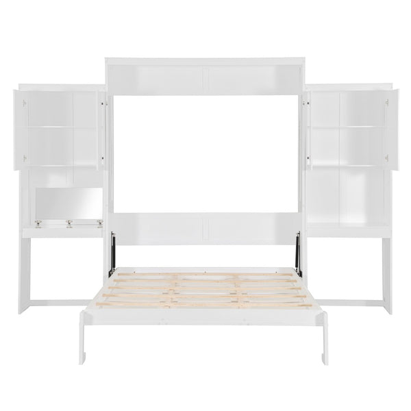 English Elm Queen Size Murphy Bed With Integrated Desk, Vanity & Storage Cabinets For Versatile Living Spaces N820S10057K-GIGA
