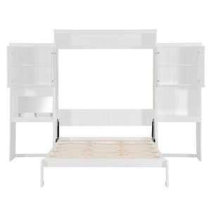English Elm Queen Wall Bed with Integrated Desk Vanity and Cabinet Storage for Studio Rooms White N820S10057K-1