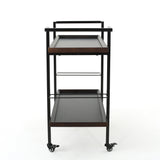 Christopher Knight Home® - Noble House - Gerard Modern Industrial 2-Tier Wood Bar Cart with Wheels