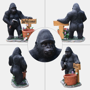 English Elm Outdoor Bear Planter Sculpture Hand Painted Resin Yard Statue for Garden Pathways W5398P455474