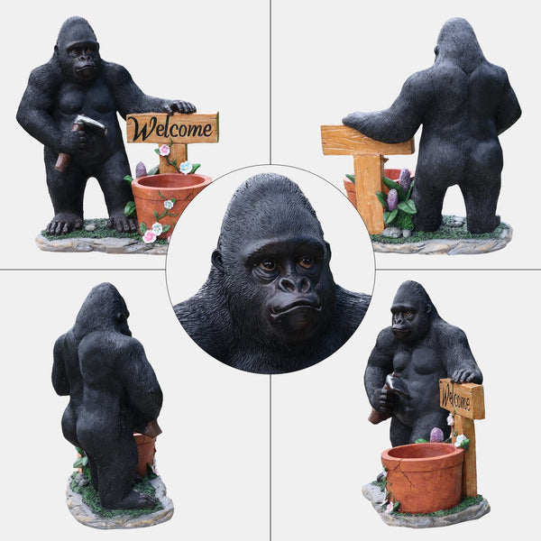 English Elm Outdoor Bear Planter Sculpture Hand Painted Resin Yard Statue for Garden Pathways W5398P455474