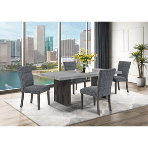 English Elm SUSAN Gray Dining Table Set with Faux Marble Top, Pedestal Base & 4 Upholstered Chairs, Contemporary Appeal B201S00330