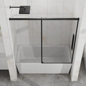 English Elm Goodyo 60" W Tub Sliding Shower Door - Modern Semi-Frameless Glass, Matte Black Hardware, Easy-Clean D163118748