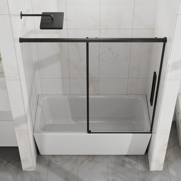 English Elm Goodyo 60" W Tub Sliding Shower Door - Modern Semi-Frameless Glass, Matte Black Hardware, Easy-Clean D163118748