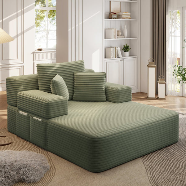 English Elm Luxurious Corduroy Frameless Chaise with Sleeper Conversion Foam Cushioning and Storage Pocket Green W3219P459765