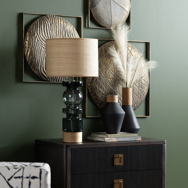 Crestview Collection 27.75"H Vibrant Green Glass Table Lamp With Natural Burlap Shade For Warm Ambient Lighting   Cvazbs130