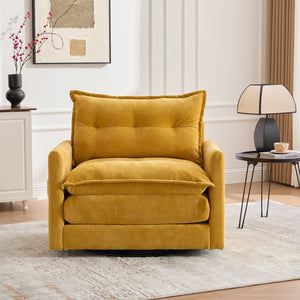 English Elm UNITED Swivel Barrel Chair with Chenille Upholstery, 360° Smooth Rotation, Padded Arm Comfort and Side Pockets for Living Room Relaxation Mustard yellow W1568P290085