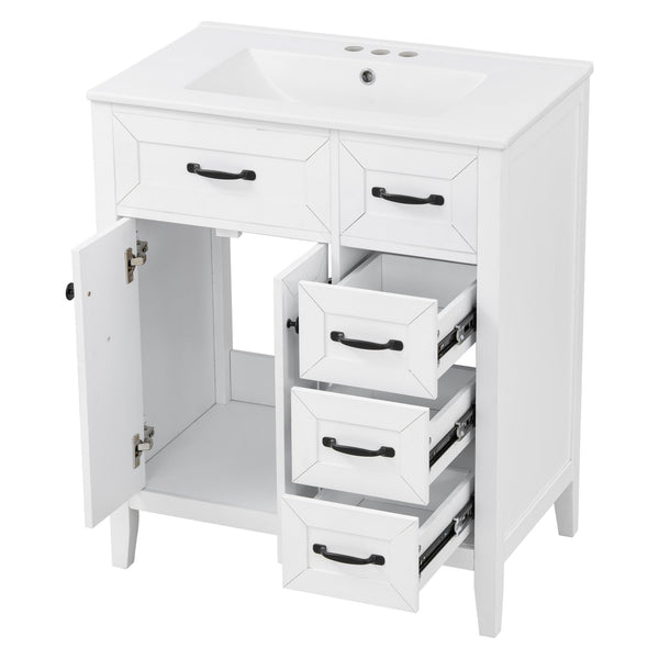 English Elm [video] 30 Inch Freestanding Bathroom Vanity White Mdf Pine Legs Ceramic Sink Soft Close N759P394442K