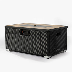 English Elm 32" Outdoor Propane Fire Pit Table with Ceramic Top, 50,000 BTU Stainless Steel Burner, Wicker Base and Tank Cover Dark Gray W853P202194
