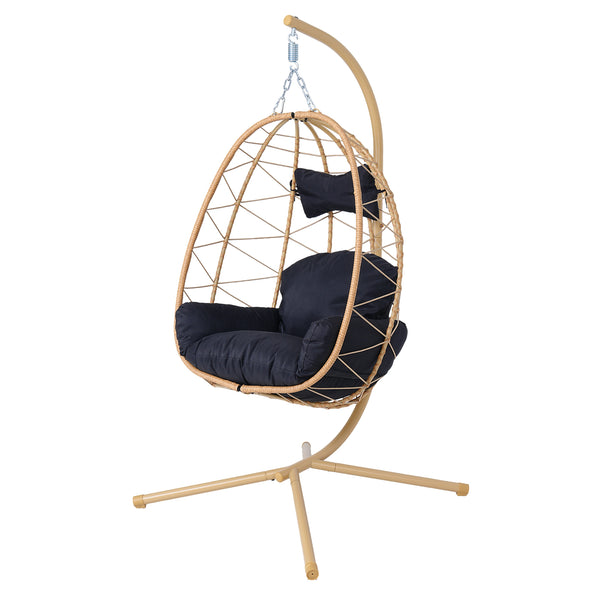English Elm Hanging Egg Swing Chair Pe Wicker with Stand Washable Cushion Patio or Bedroom T5880P497563