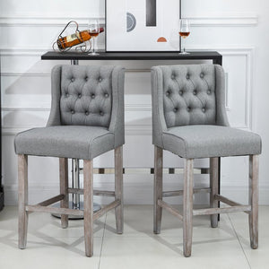English Elm HOMCOM Upholstered Counter Height Bar Stools with Curved Back and Steel Legs, Comfortable Set of 2 Gray W2225P217933