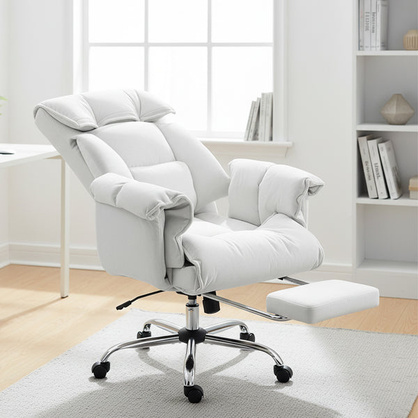 English Elm Homcom Reclining High Back Desk Chair Plush Foam Cushion Flannel Swivel Cream W2225P485649
