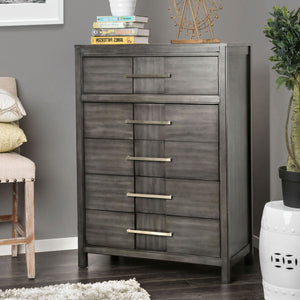 English Elm Transitional Solid Wood Chest with Five Smooth Glide Drawers, Felt-Lined Top, Timeless Design Gray 37 L x 20 W x 53 H B2741P368920