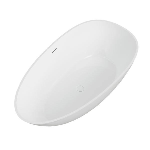 English Elm 59" Stone Resin Freestanding Soaking Tub Spa Grade Oval Design for Modern Baths Glossy White W1920P410046
