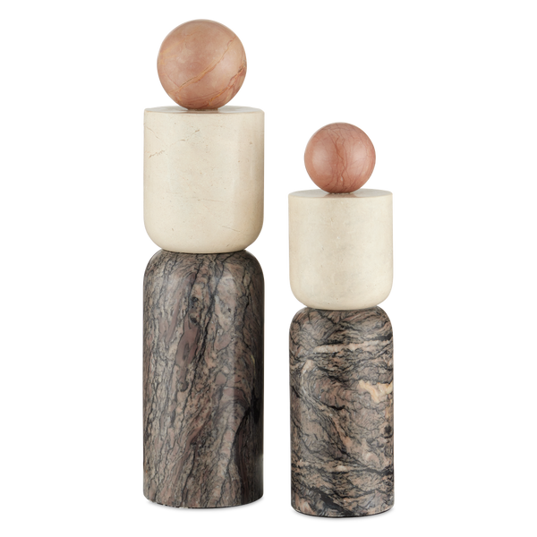 Moreno Marble Objects Set of 2 - Unique Rosa Cappuccino & Breccia Sculptures for Modern Décor