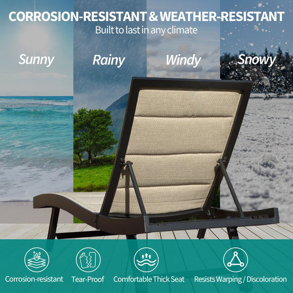 English Elm Patio Aluminum Textilene Chaise Lounge Set of 2 with 5-Position Adjustable Back, Wheels, Stackable W1859P360205