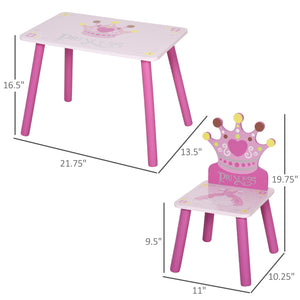 English Elm Qaba Pink 3-Piece Kids Wooden Table & 2 High-Back Chairs with Crown Design for Toddlers Age 2-4 W2225P229159