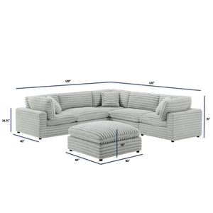 English Elm Jenny 6-Piece Modular Sectional in Plush Gray Cord-Like Polyester — Hardwood Frame, Down-Blend Comfort B050S00022