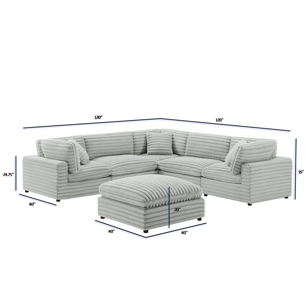 English Elm Jenny 6-Piece Modular Sectional in Plush Gray Cord-Like Polyester — Hardwood Frame, Down-Blend Comfort B050S00022