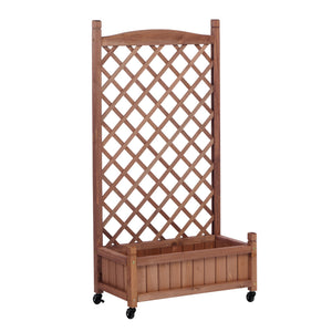 English Elm Raised Wood Planter Boxes with Integrated Trellis for Climbing Vines Set of Two D720094446