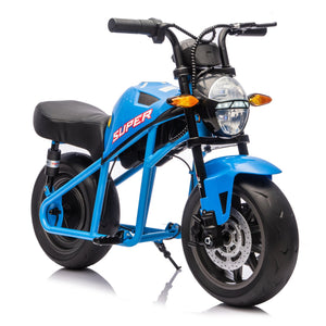 English Elm 24v300w Kids Electric Muscle Motorcycle with Dual Suspension Wide Eva Tires and Twist Throttle Blue W1578P382506