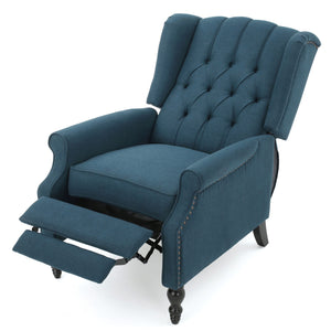 English Elm Charcoal Wingback Pushback Recliner with Button Tufted Diamond Fabric Upholstery Dark Blue N763P410529C