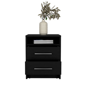 English Elm Nightstand Chase Black — Engineered Wood Nightstand with 2 Drawers & Open Shelf, Compact Stylish Storage B092P228575