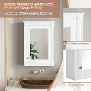English Elm 20" Medicine Cabinet with Mirror — Space-Saving Wall-Mounted Bathroom Storage with Adjustable Shelf, Modern Carved Design White N710P317680K