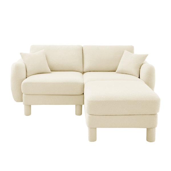 English Elm Boucle 2-Seater Loveseat Sofa With Stylish Shell Armrests & Removable Ottoman For Modern Living W3041S00275